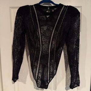 Victoria's Secret Women's Studded Lace Bodysuit Long Sleeve Black Size Large